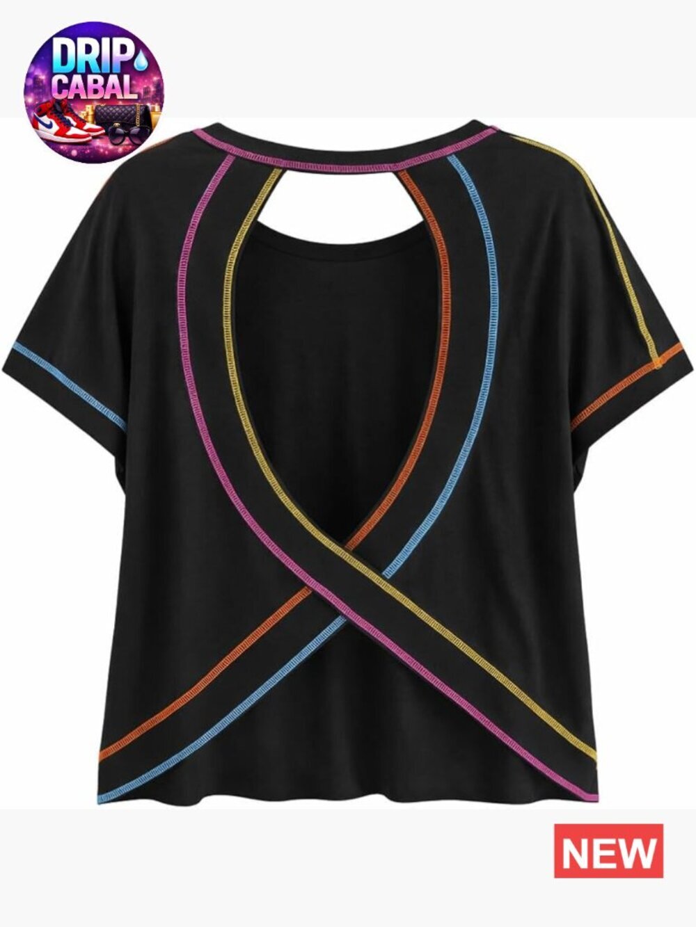 Open Back Workout Top Criss Cross Short Sleeve Loose Fit Athletic Shirt
